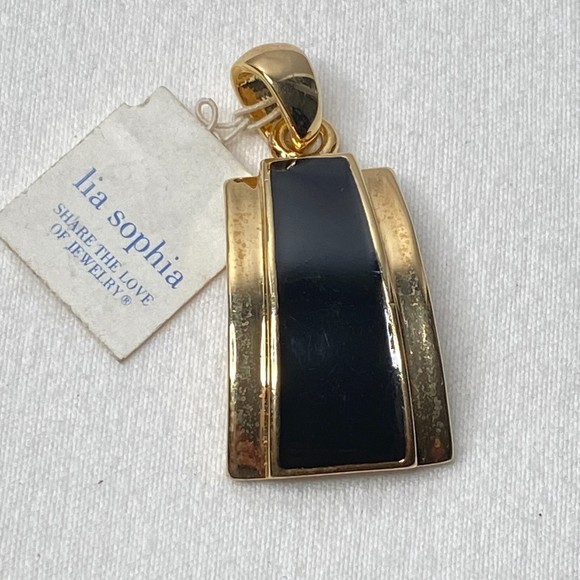 Lia Sophia Pendant Gold Tone Black Enamel Sleek Minimalist - Picture 3 of 7